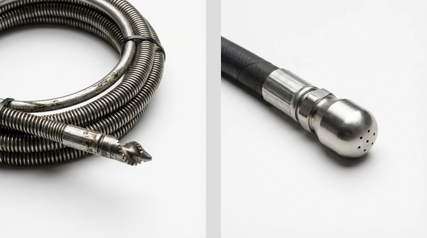 Drain snake cable and hydro jetting nozzle used for drain cleaning in Mineola, TX