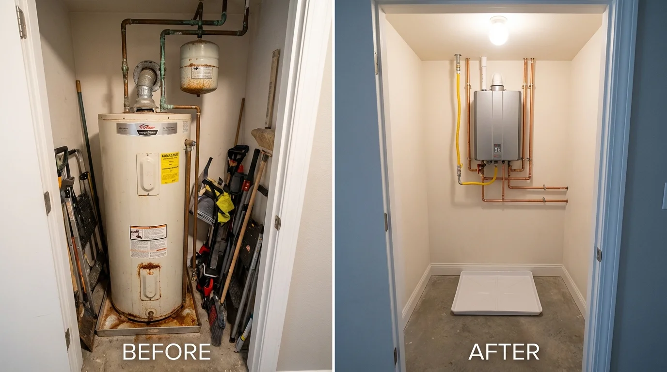 Tank water heater versus wall-mounted tankless unit comparison for Mineola, TX homeowners